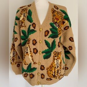 Cardigan Bay Vintage Hand Knitted Animal Themed Buttoned Down Sweater - Size M.